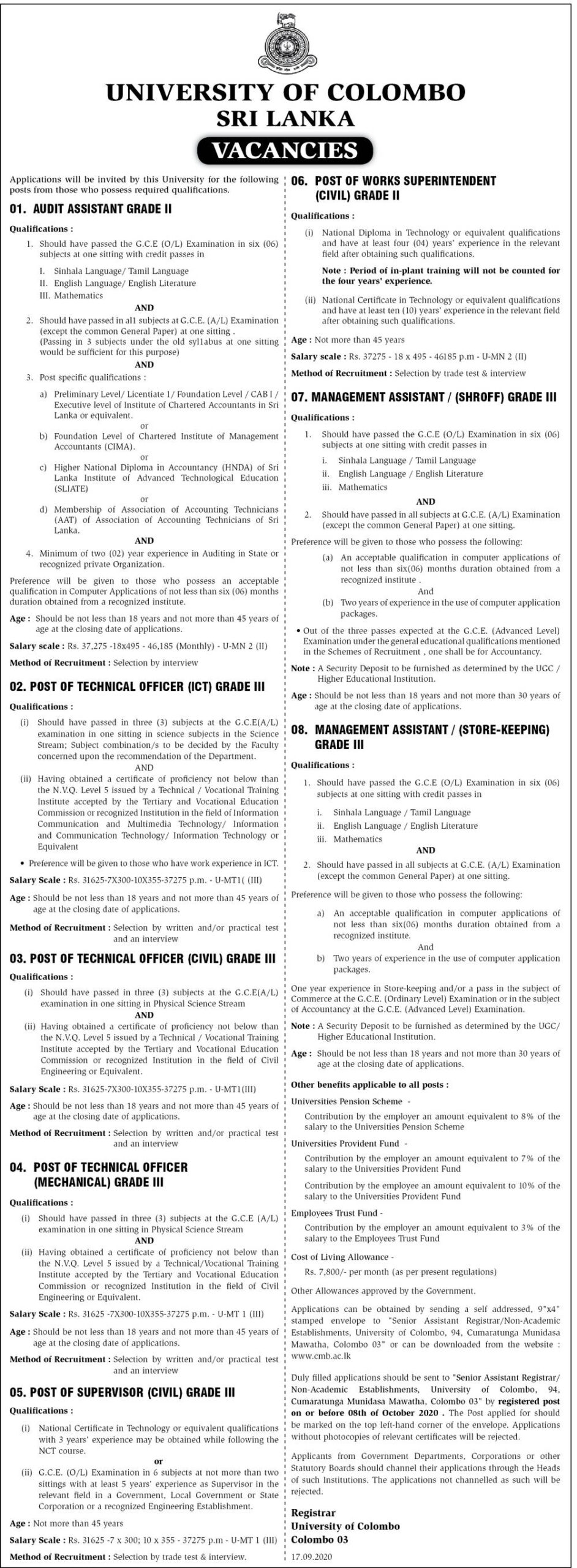 Audit Assistant, Technical Officer , Supervisor (Civil), Works Superintendent (Civil), Management Assistant (Shroff, Store Keeping) 