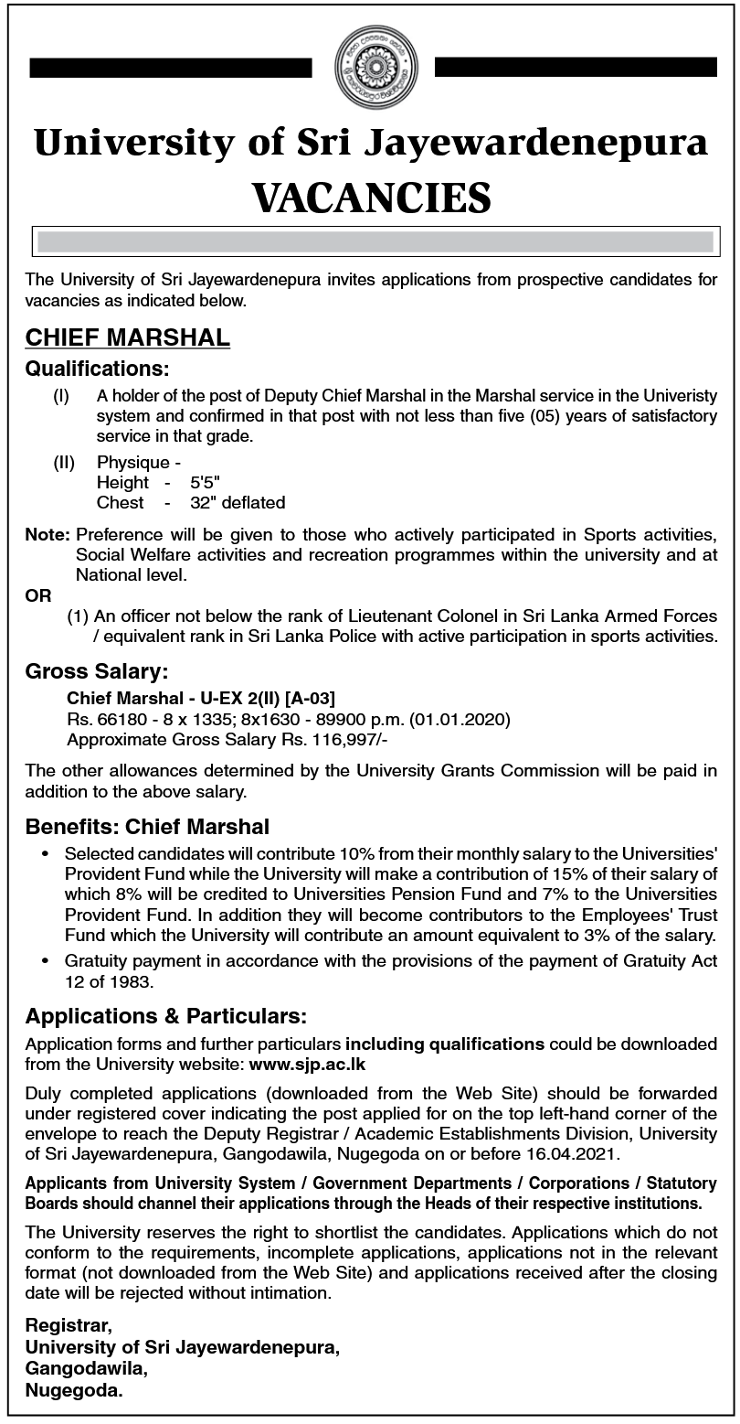 Chief Marshal – University of Sri Jayewardenepura