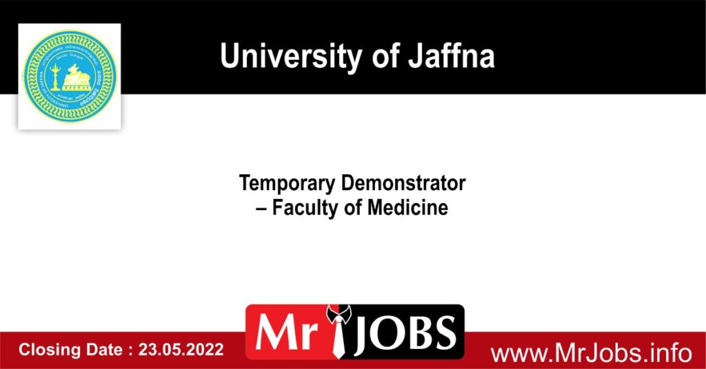 Temporary Demonstrator - University of Jaffna Vacancies