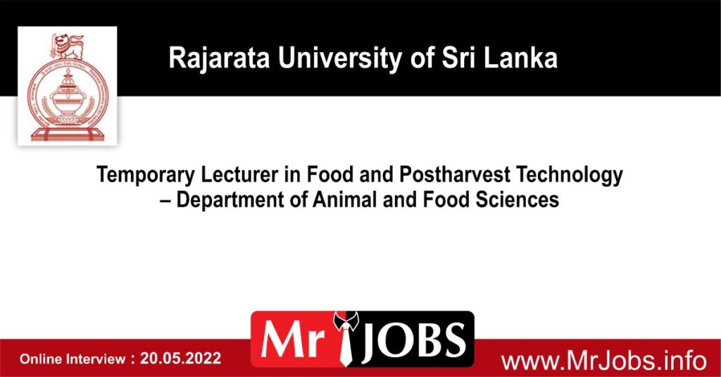 Temporary Lecturer in Food and Postharvest Technology - Rajarata University