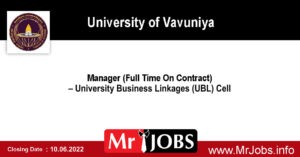 Manager - University of Vavuniya Vacancies 2022