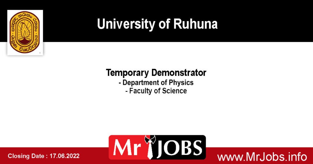 University of Ruhuna Vacancies 2022 - Temporary Demonstrator