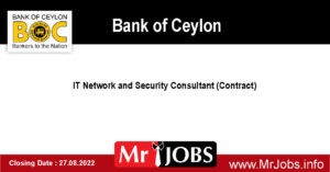 Bank of Ceylon Vacancies 2022 - IT Network and Security Consultant (Contract)