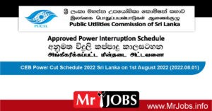 CEB Power Cut Schedule 2022 Sri Lanka on 1st August 2022