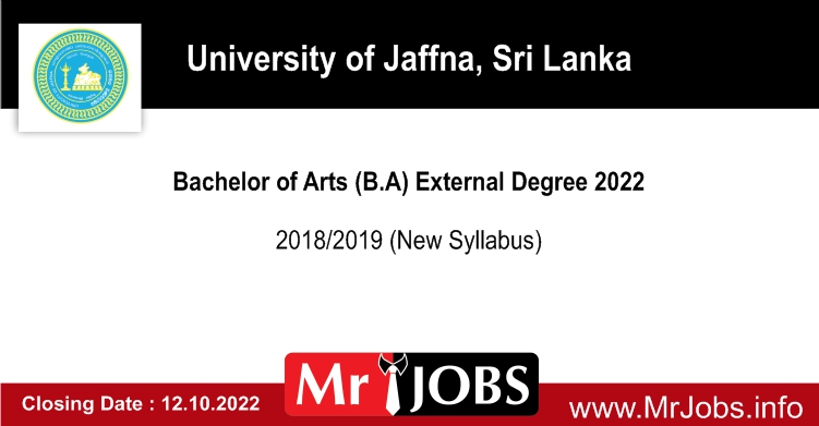 BA Bachelor of Arts External Degree Programme 2022 University of Jaffna