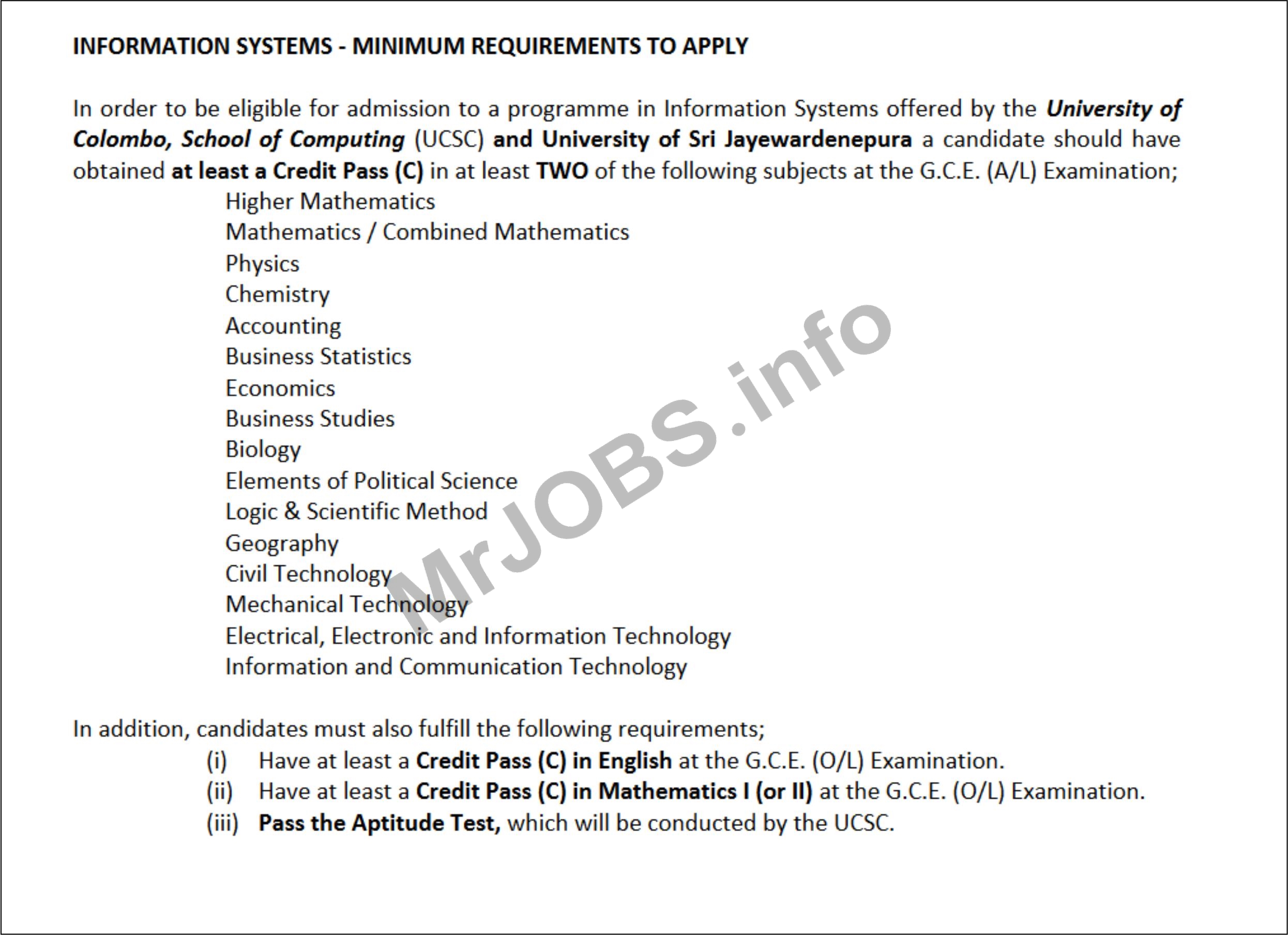 Bachelor of Information Technology (BIT) (External) Degree Programme 2022 MINIMUM REQUIREMENTS TO APPLY