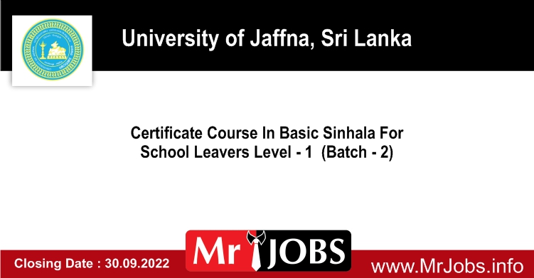 Basic Sinhala for School Leavers 2022 University of Jaffna