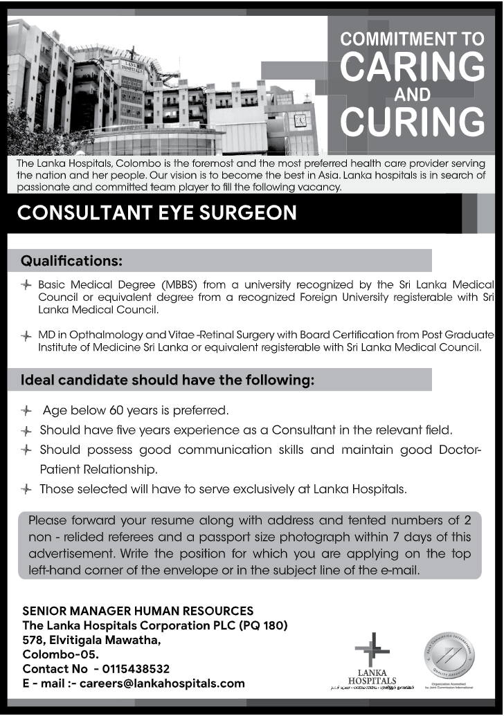 Consultant Eye Surgeon - Lanka Hospitals PLC