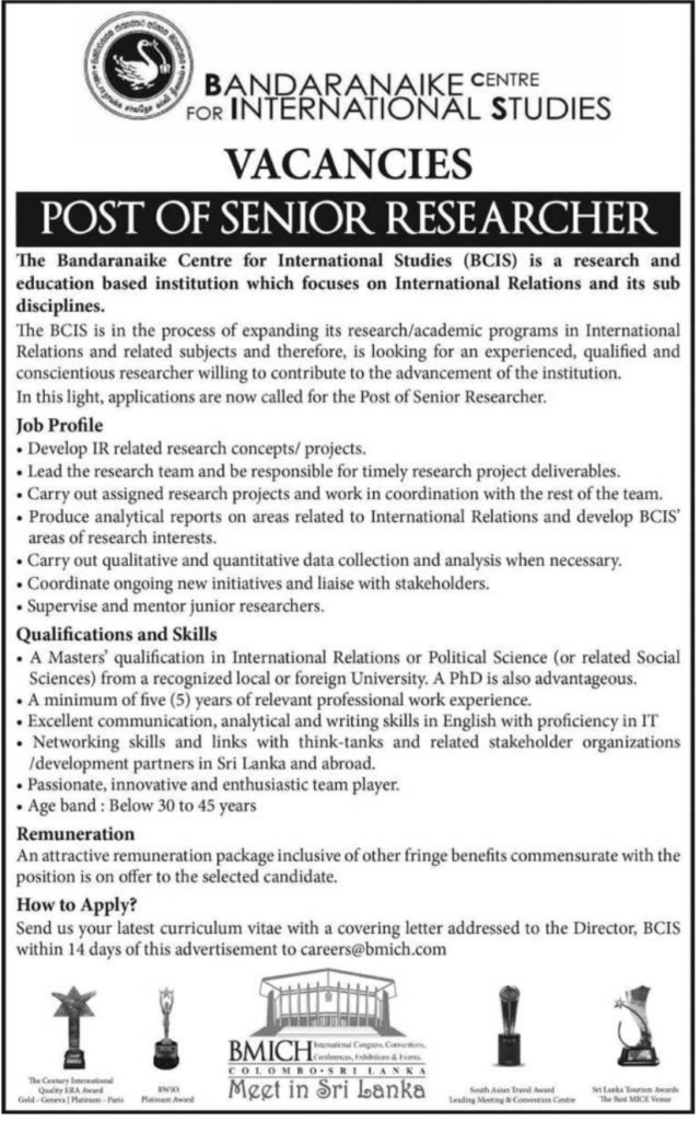 Research Officer – BCIS Vacancies 2023