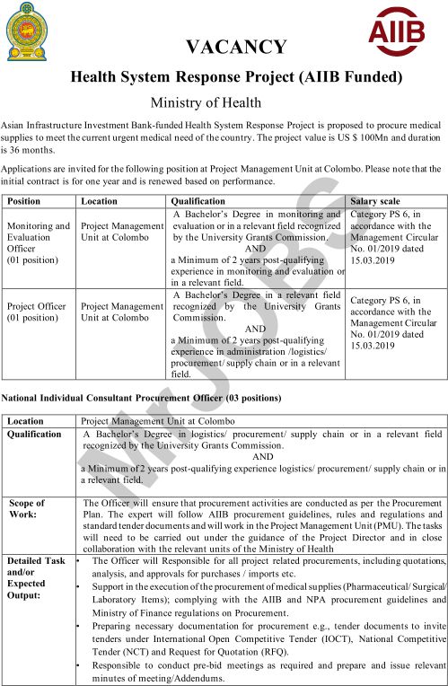 Monitoring Evaluation Officer  Ministry of Health Vacancies 2023