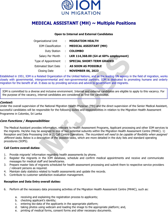 Medical Assistant - International Organization for Migration (IOM)