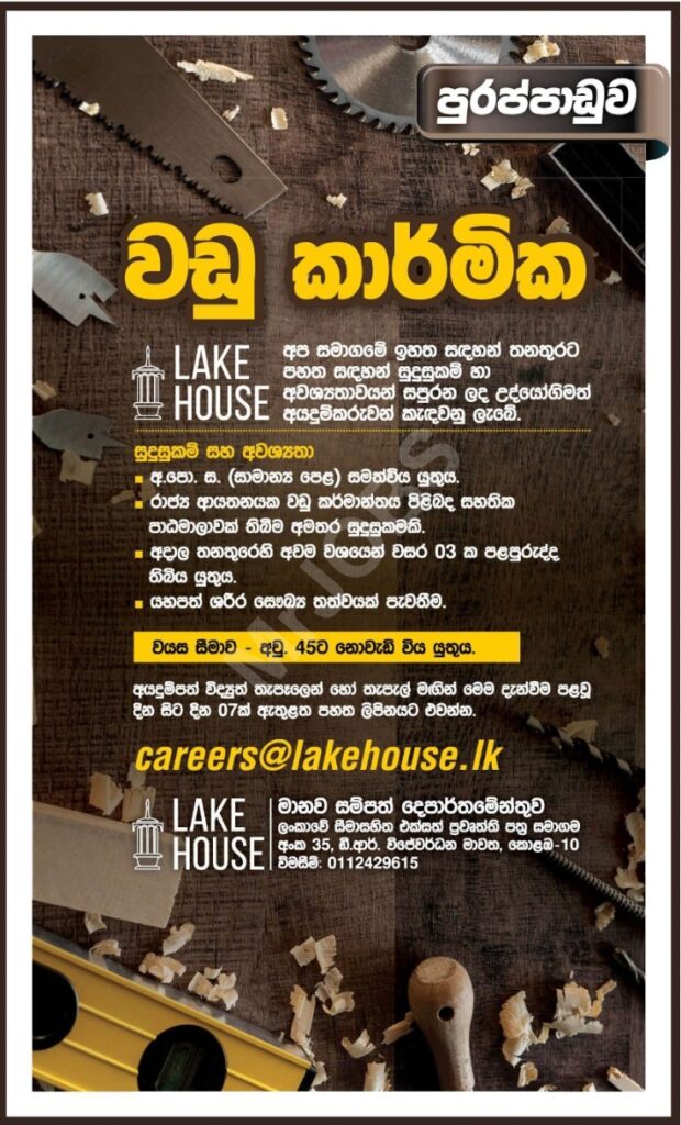 Lake House Job Vacancies 2023 Carpenter