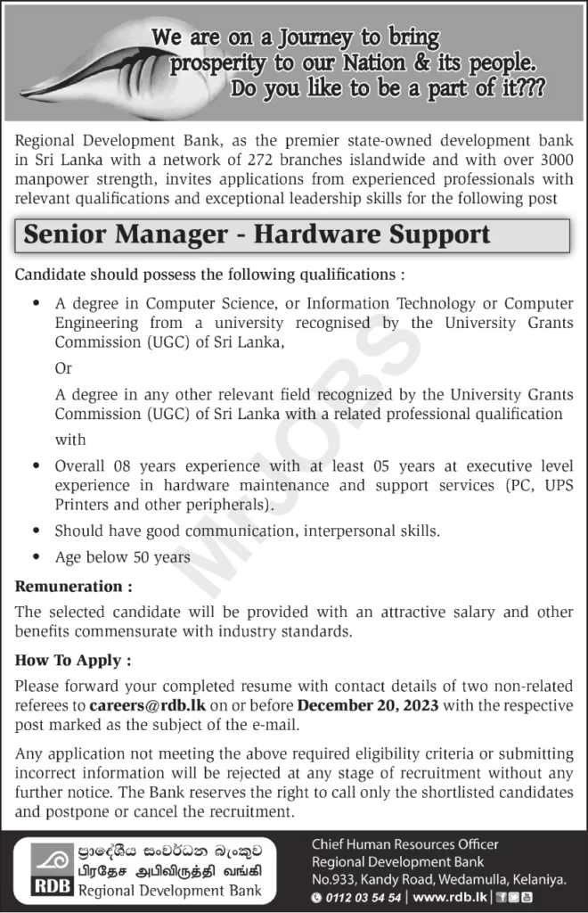 RDB Bank Jobs Vacancies 2023 Senior Manager