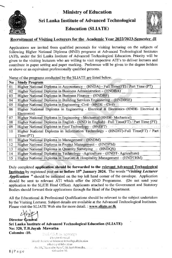 SLIATE Visiting Lecturers Vacancies 2024 MrJOBS Info   SLIATE Visiting Lecturers Vacancies 2024 1 